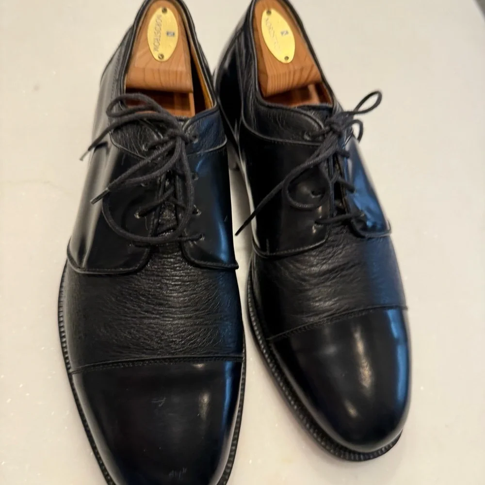 SAN REMO ITALY Men’s Black Leather Dress Cap Toe Oxfords Shoes Sz 9.5 W EUC